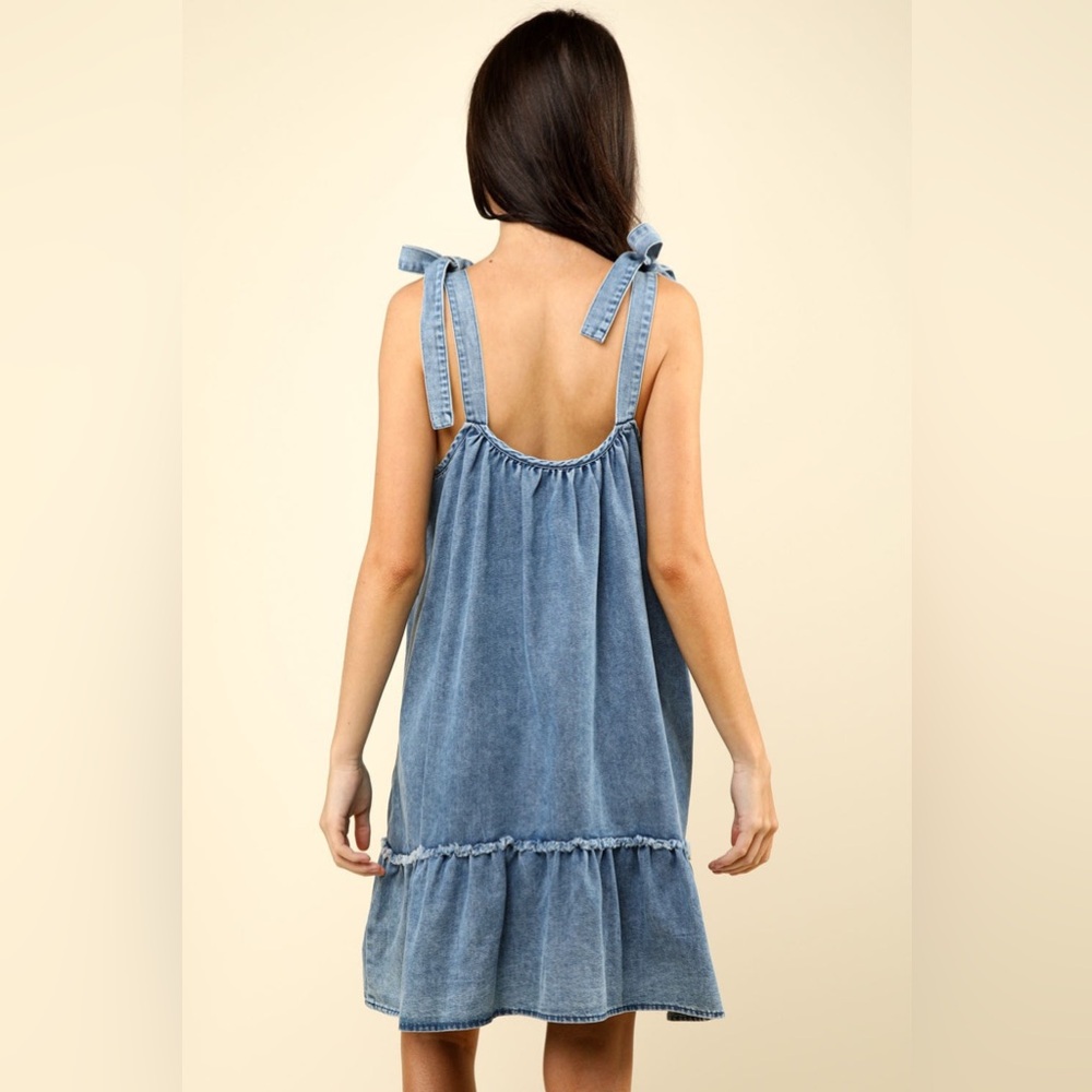 Vici Medium Wash Denim Babydoll Dress - Picture 2 of 6